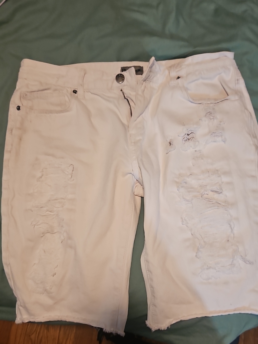 Men's Distressed White Denim Shorts - Size 34